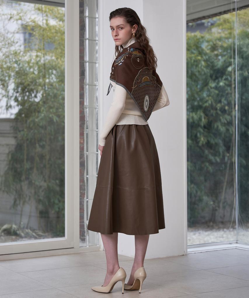 Leni And Mccoy Cut-Out Faux Leather Banding Skirt Mm10Sk470Fcy