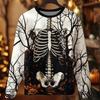 Halloween Skeleton Print Long Sleeve T-Shirt for Men Gothic Trendy Streetwear Casual Tops Halloween Party Tees Fall Winter