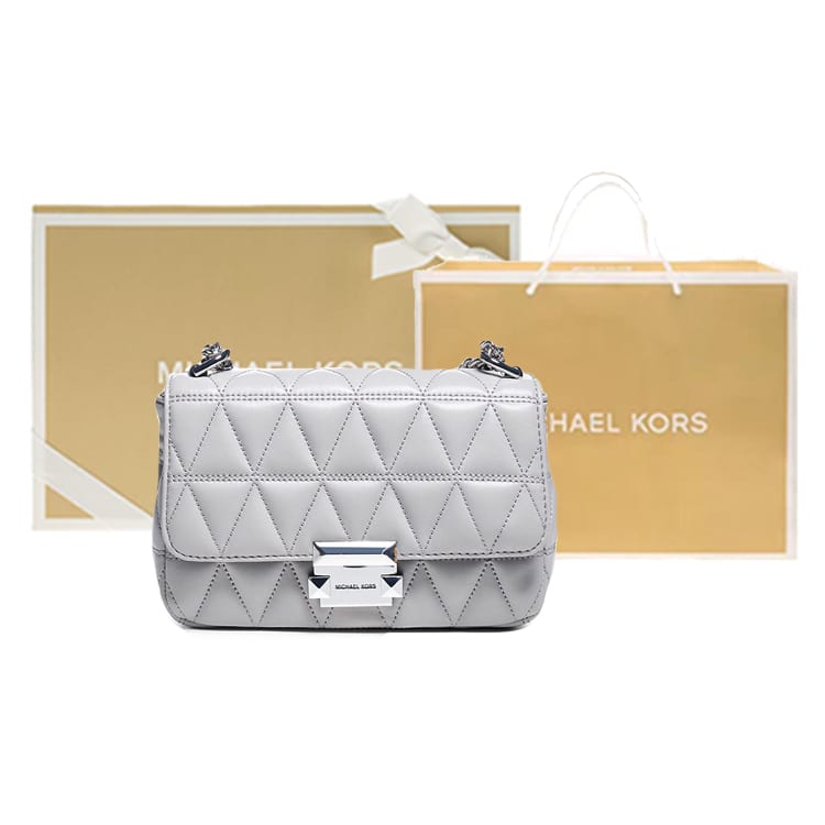 Michael Kors Кожаная сумка на плечо Sloan, Сумка через плечо Маленькая Женская Жемчужно-серая 30S7SSLL1L-081