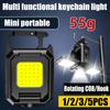 Mini Multifunctional LED Super Bright Flashlight Keychain Light Double COB Light USB Rechargeable with90°Foldable Portable Light