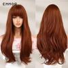 Ombre Brwon Медно-красный парик Синтетические натуральные волнистые парики с челкой для женщин Ежедневное использование для косплея для вечеринок Термостойкое волокно