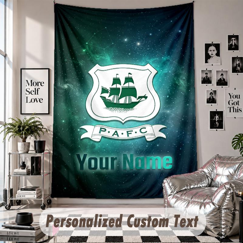 Wall Hanging Tapestry With Custom Name & Text, Plymouth Argyle FC Decorative Tapestry For Bedroom
