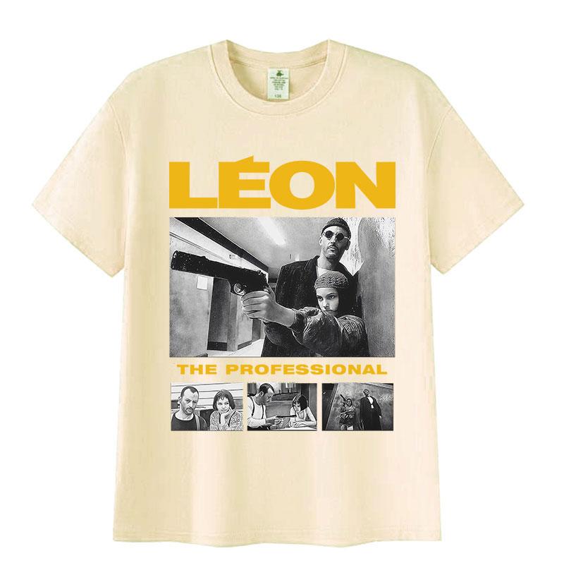 Летний фильм 2025 года Леон Профессионал Графический 100% Чистый Хлопок Печатная Футболка Мужская Мода Круглый Вырез Короткий Рукав Высокое Качество