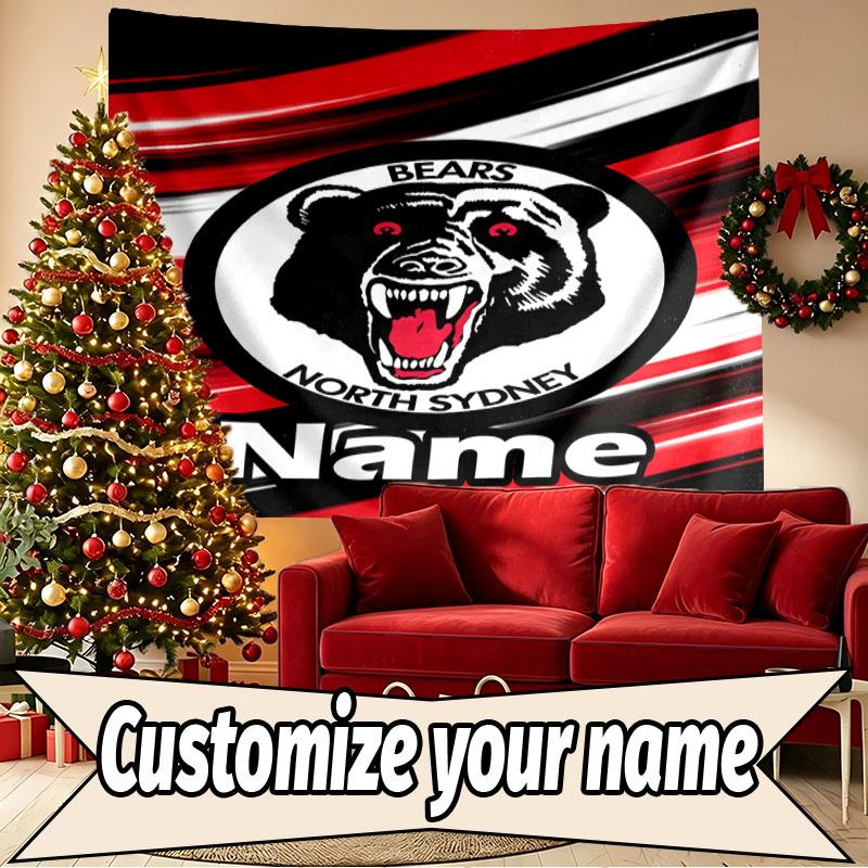 Custom Name Personalized North Sydney Bears Print Tapestry, Wall Art Decor, Bedroom, Dorm, Apartment, LivingRoom, Party Backdrop, Gift for Birthday