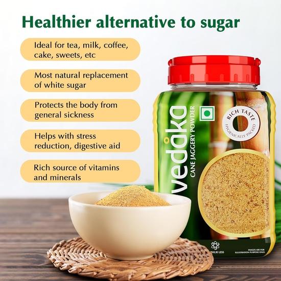 Vedaka Cane Jaggery Powder | Premium-Quality| No added Preservatives | No Added Sugar | Natural Sweetener | 1 kg Jar