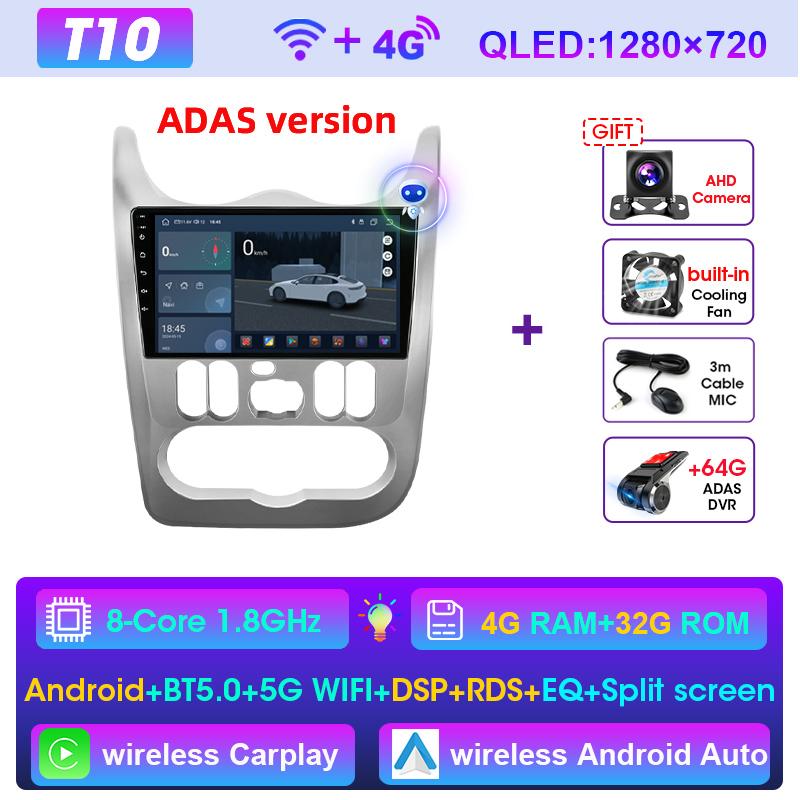 Autoradio Srnubi Carplay Android Auto GPS Navigation Multimédia pour Renault Logan 1 Sandero 2009 - 2015 Dacia Duster 2010 - 2017 Écran