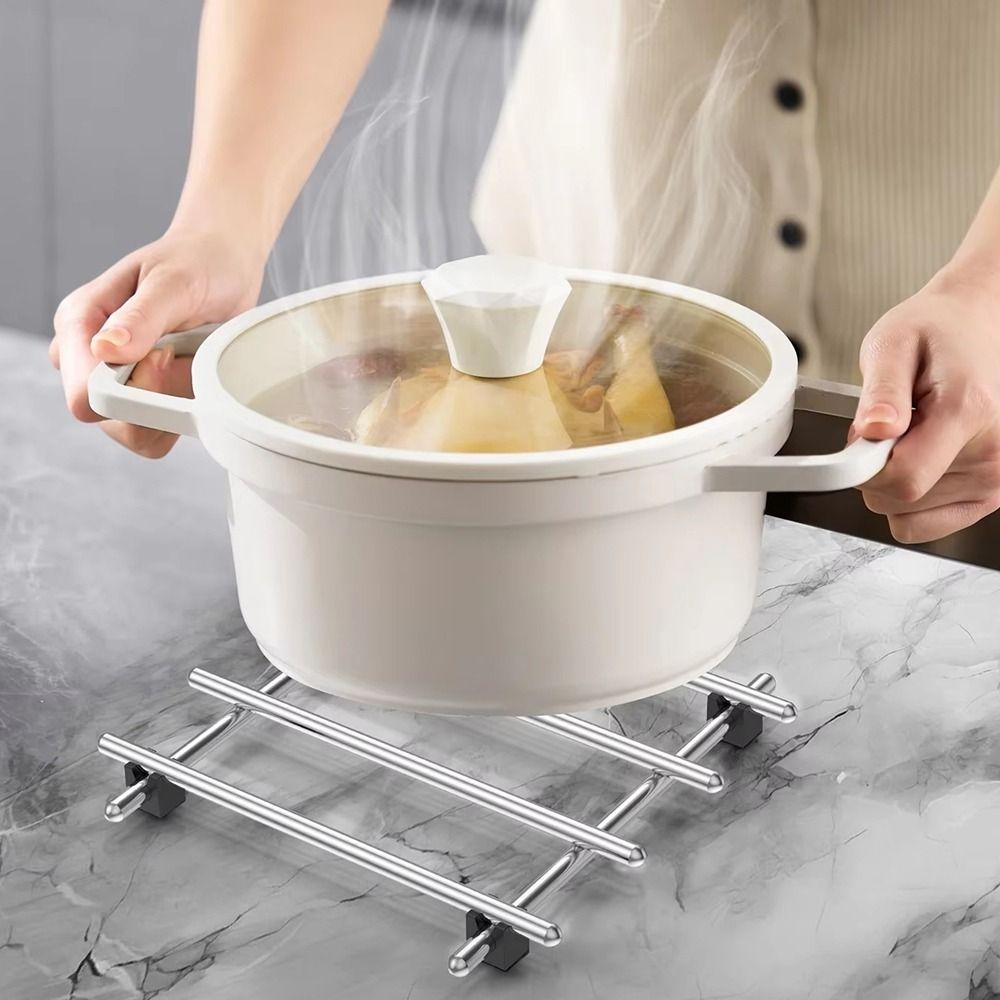 Silver Stainless Steel Trivets Non-Slip Feet Baking Pans Holder Insulation Pads Living Room