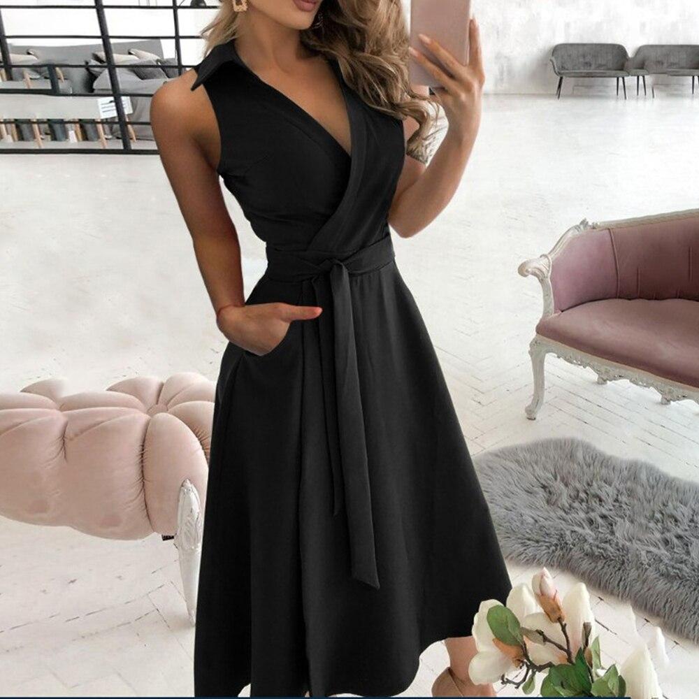 Сексуальное женское платье без рукавов с открытой спиной и глубоким v-образным вырезом, лето 2021, повседневное офисное элегантное черно-зеленое женское платье для женщин, халат