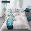 Two Peacock Duvet Cover Set Flowers Comforter Cover With Pillowcase King Queen Twin Size For Kids Boys Girls Women Bedding Set