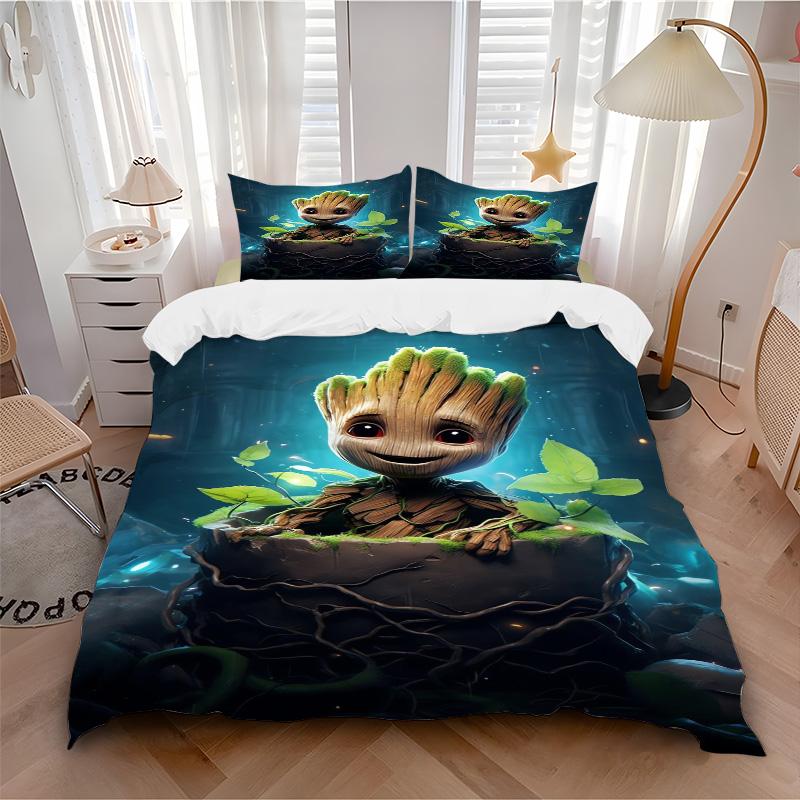 Baby Groot Adventure Print 3Pcs Bedding Setduvet Cover With 2 Bedropillowcase Home Birthday Gift