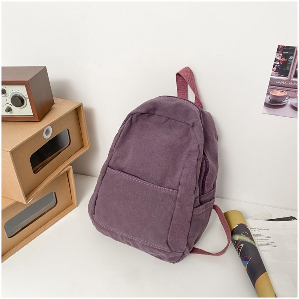 New Style Japanese Solid Color Canvas Casual Backpack Retro Niche Simple Student Class