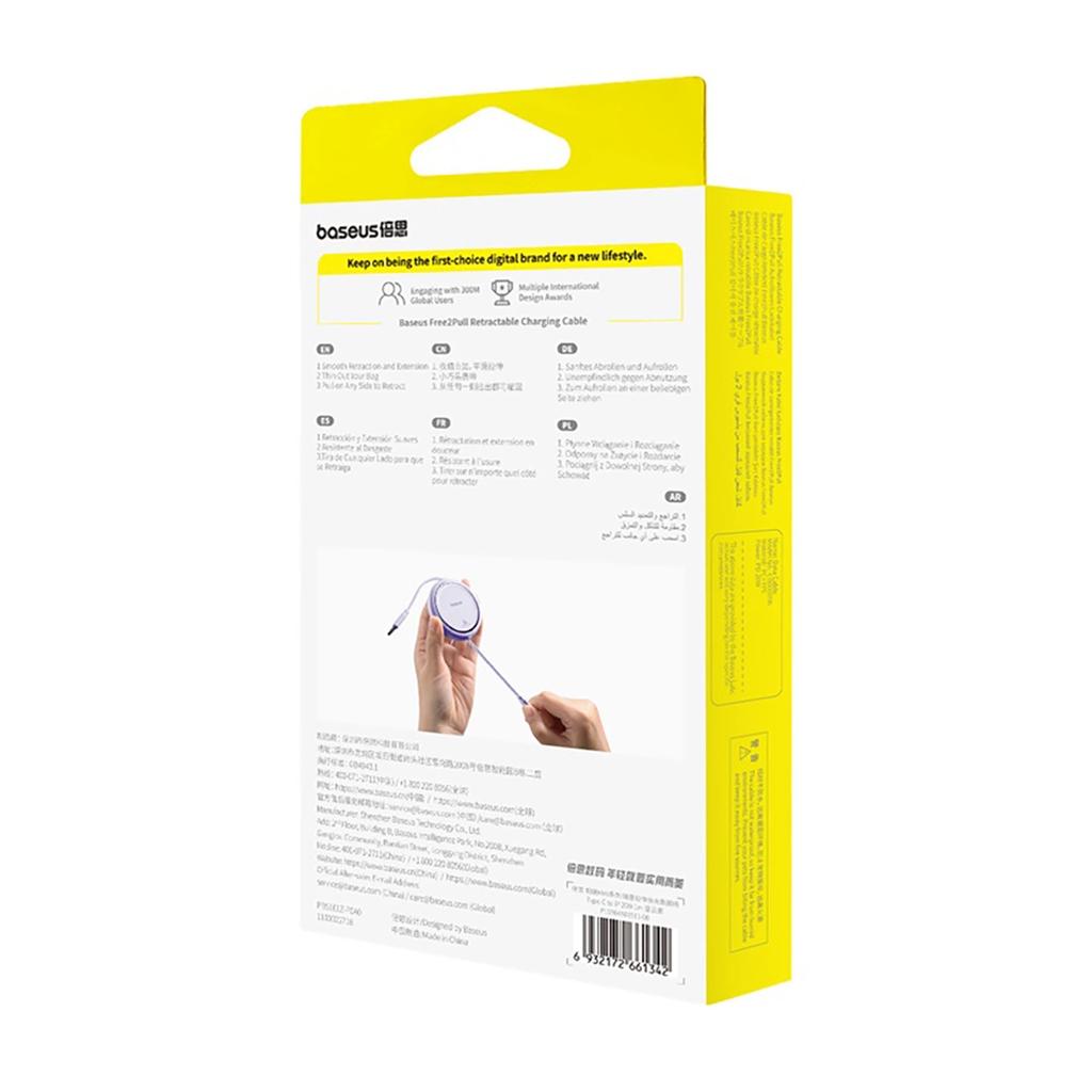 Kabel Baseus Free2Pull Zwijany Usb-C / Lightning 20W 1M - Fioletowy