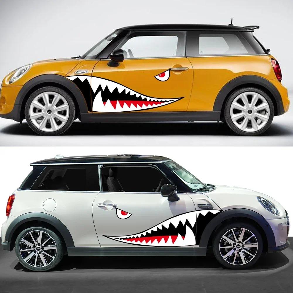 2PCS Shark Mouth Teeth Die Cutting Car Stickers Window Bumper Vinyl Decals Personalized Auto Body Decoration Decals Accessories