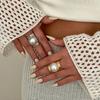 European-American Oversized Pearl Geometric Ring - Smooth, Exaggerated Knuckle Design