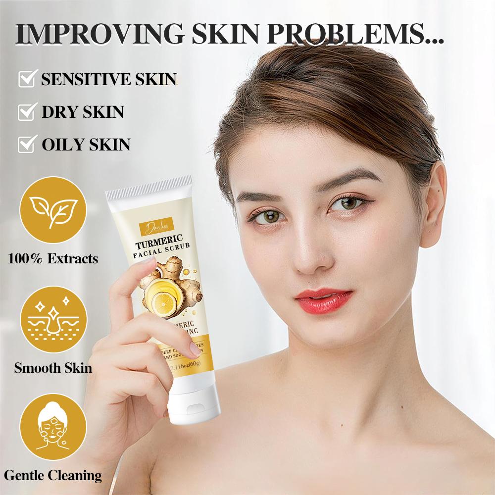 60 г Скраб для лица с куркумой - богат витаминами и экстрактом куркумы - разглаживает и очищает сухую и жирную кожу - подходит для всех типов кожи