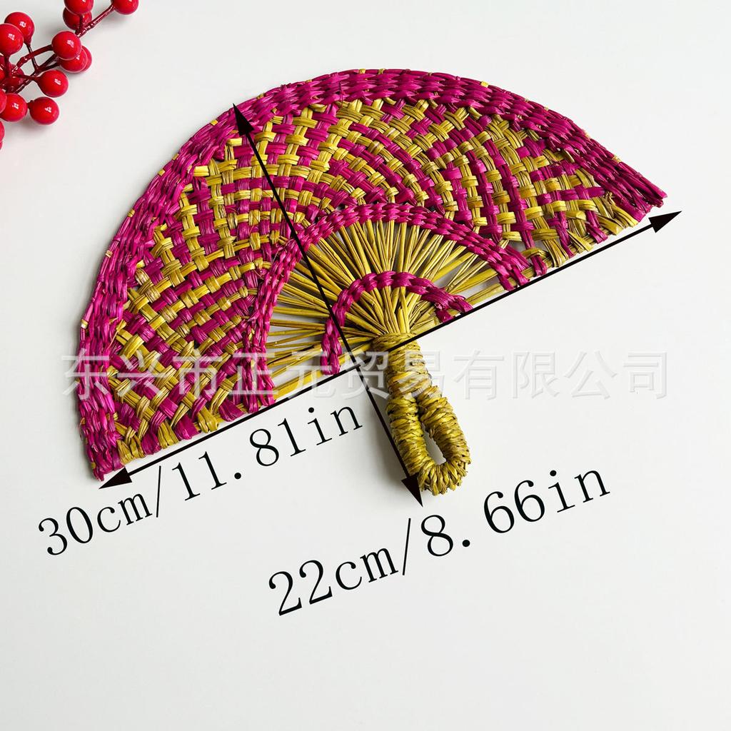 Straw fan, handmade seaweed fan, wall hanging fan, color decorative fan, summer hand crank fan, futon fan