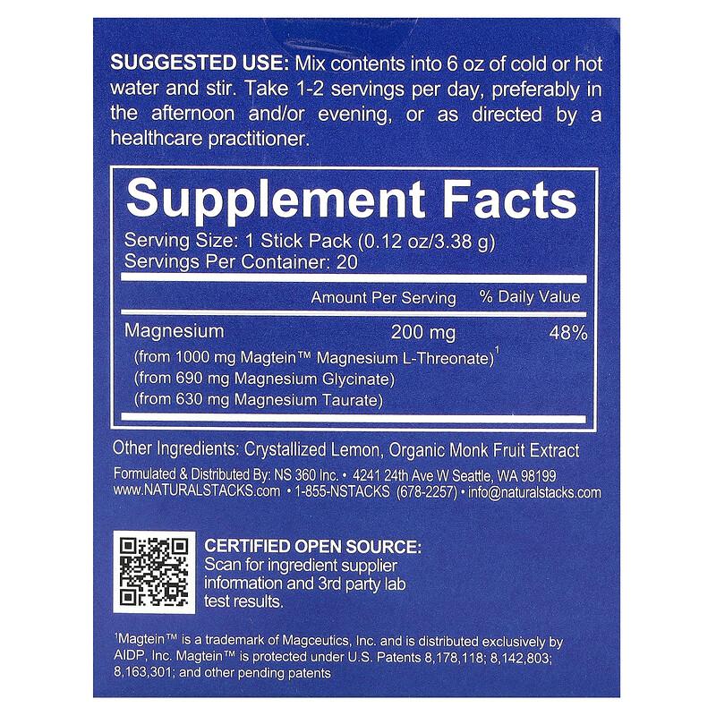 MagTech® Magnesium, Lemonade, 20 Stick Packs, 0.12 oz (3.38 g) Each