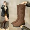 2025 New Knee-length Fashion Boots Knight Boots Matte Suede British Style Round Head Low Heel Niche Thin Boots