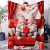 Lovely Gnome Couple Flannel Blanket with Heart Pattern Warm Throw Lightweight Cozy Cover for Living Room Valentines Day Gift