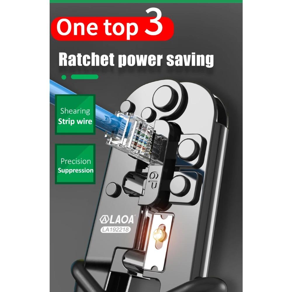 Сетевые плоскогубцы с храповым механизмом 8P6P, плоскогубцы для стальной проволоки, пресс-клещи для проволоки с хрустальной головкой, трехцелевой набор, плоскогубцы для зачистки проводов