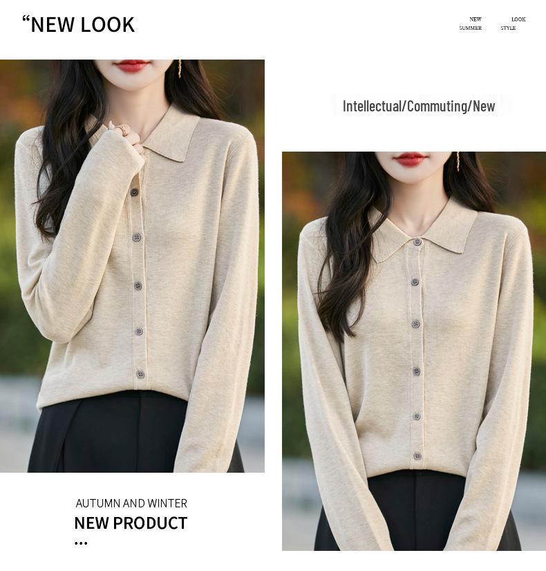 Тонкий кардиган из мериносовой шерсти с воротником поло - Коллекция Весна 2025, Однотонный, Свободный крой, Универсальная верхняя одежда.