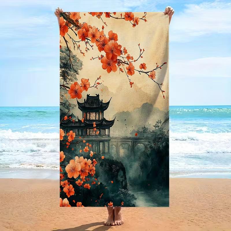 Художественное японское кимоно гейши Пляжное полотенце Большое Быстросохнущее полотенце Потрясающий дизайн гейши в красном кимоно Впитывающее Легкое полотенце
