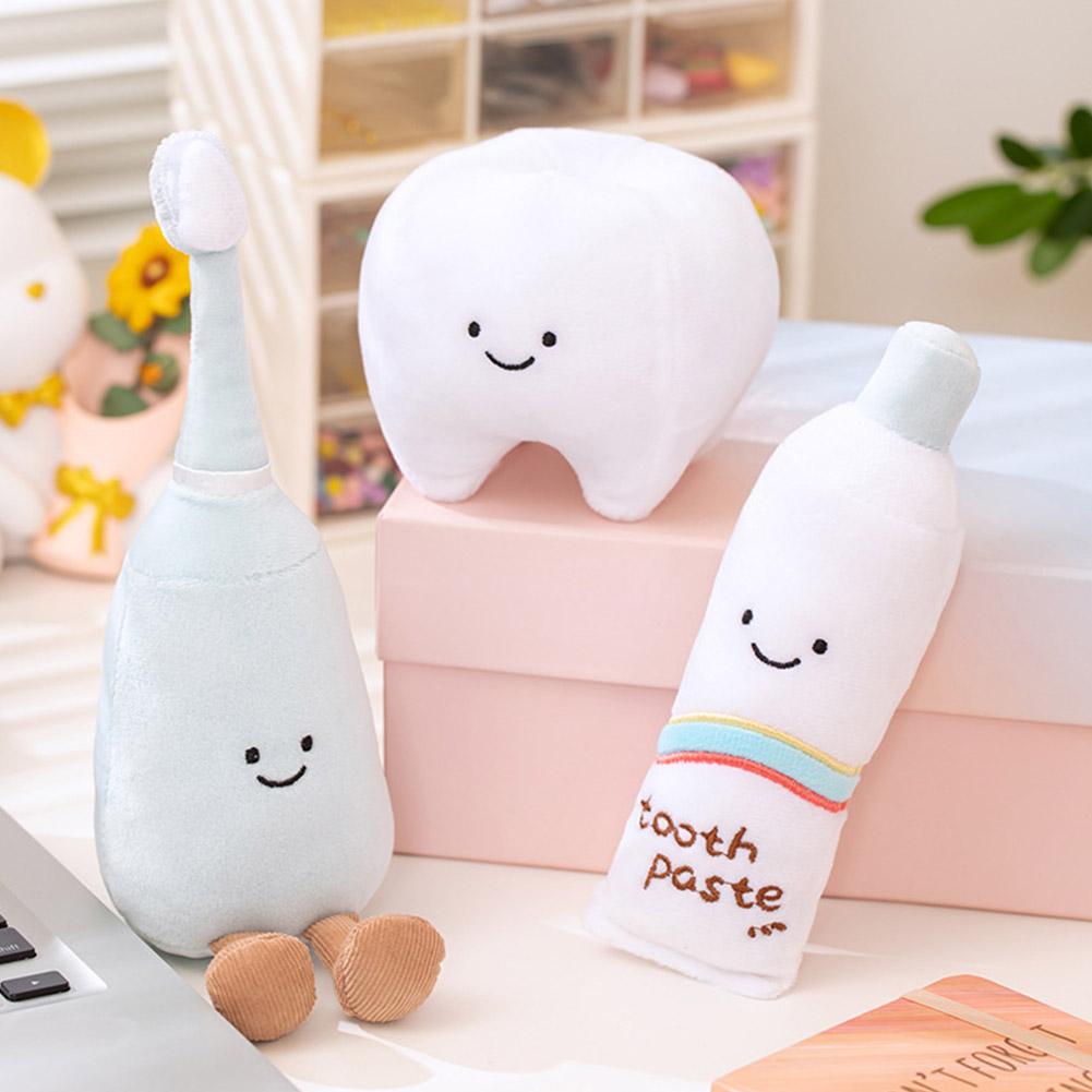 Cartoon Tooth Plush Toy Set | Soft Teeth Cleaning Toothbrush Toothpaste Doll | Kawaii Bathroom Decor | Kids Birthday Gift
