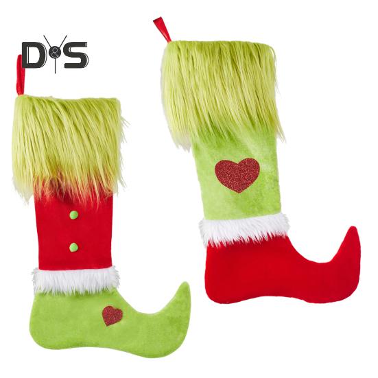 Рождественские чулки, плюшевые зеленые меховые носки, чулки в виде гномов, подвесные украшения для рождественской елки, зимние праздничные подарочные пакеты для украшения дома