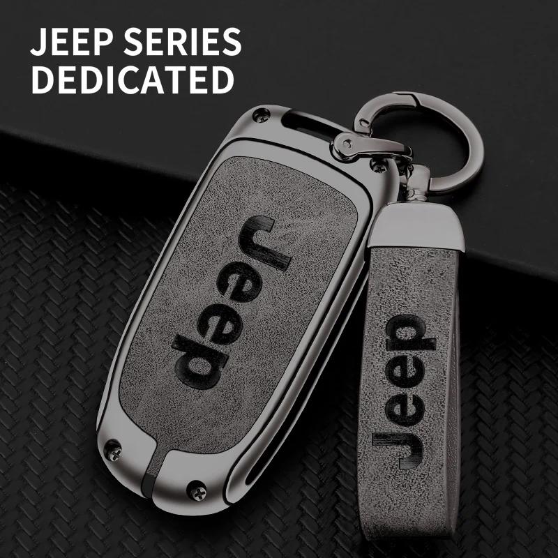 For Jeep For Jeep Grand Cherokee WK2 KL Wrangler JK JL MP Patriot Renegade Commander Compass Zinc Alloy Leather Car Key Case