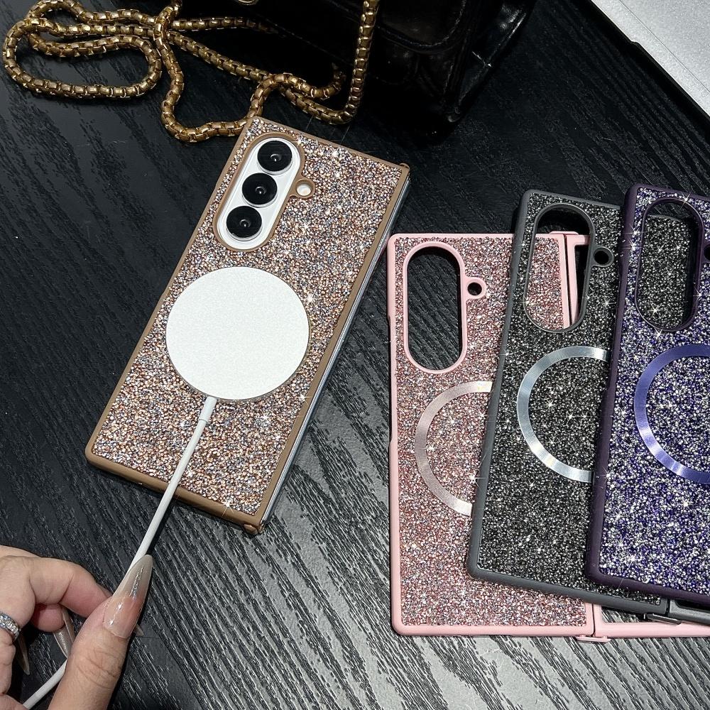 Для Samsung Z Fold 7 Сияющий Градиентный Алмазный Чехол Для Беспроводной Зарядки Magsafe для Телефона Для Samsung Z Fold 6 5 4 3 Противоударный Чехол