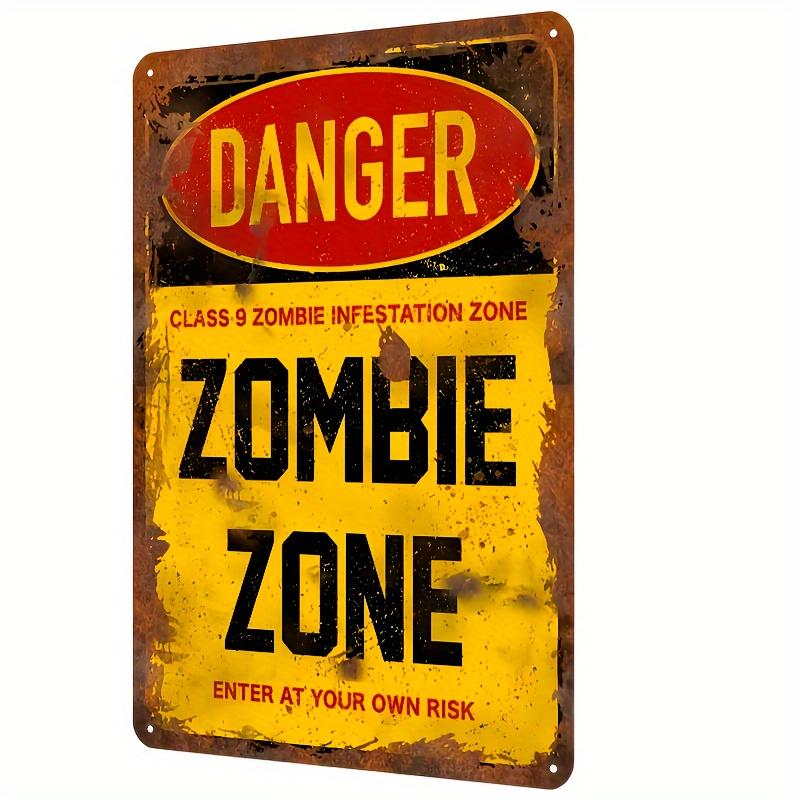 Zombie Zone Danger Sign Rustic Metal Wall Decor for Bar Garage Conference Room or Entertainment Area Iron Material