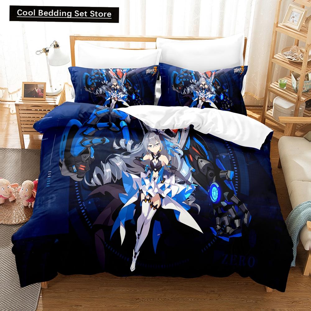 3D Аниме Постельный комплект Honkai Impact 3rd Принтованный Декоративный 2_3 предмета Комплект пододеяльника Постельное белье Покрывало Домашний Для Домашнего текстиля