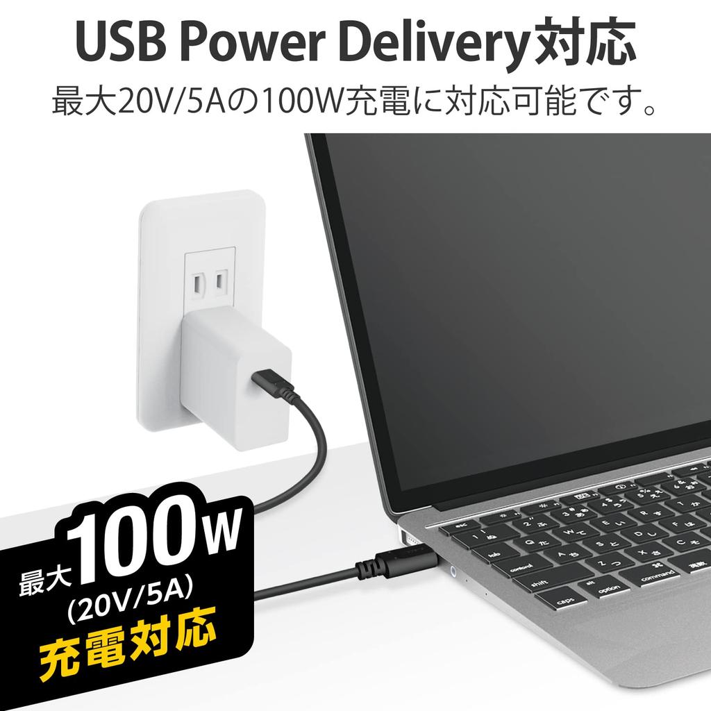 Elecom USB-кабель типа CC - USB 100 Вт Компактный разъем Совместимость с USB Power Delivery Сертифицированный продукт Черный Совместимость с iPhone 16 (USB