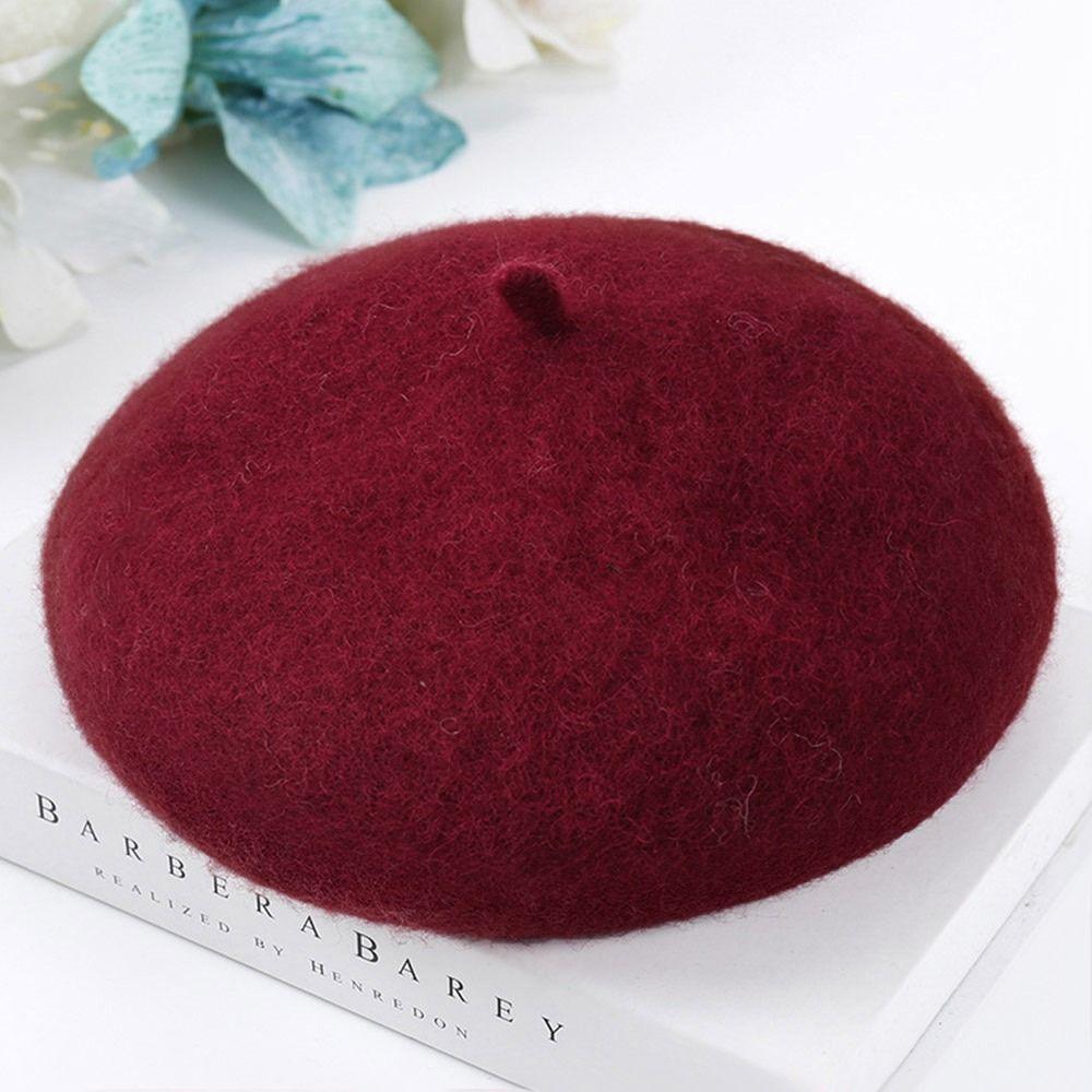 Однотонная ретро-винтажная шапка-берет, шерстяная шапка-берет, фетровые береты, плоская шапка