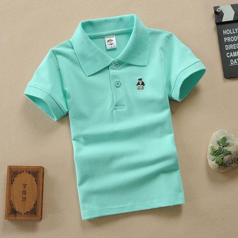Girls and Boys 1-16 Years Old Short-sleeved T-shirt Big Children's Spring and Summer White Polo Shirt Performance T-shirt Solid Color