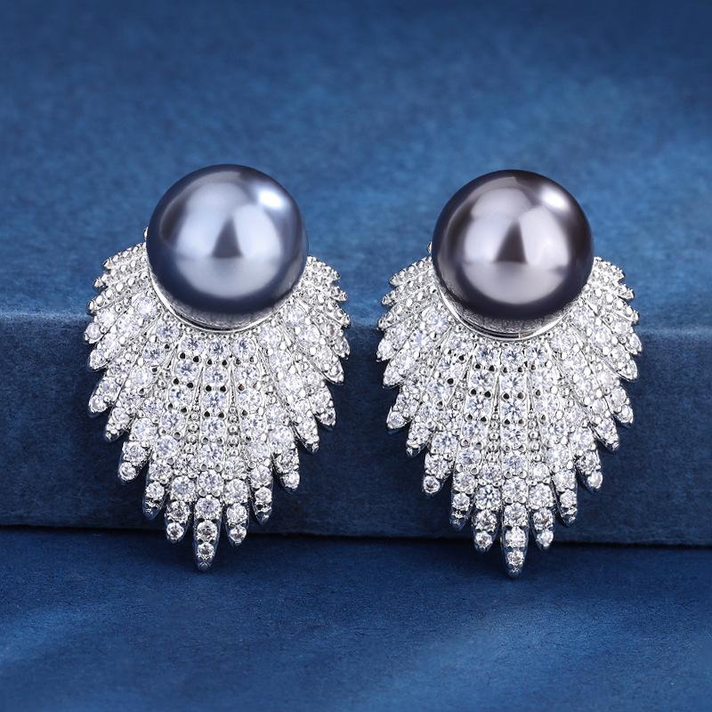 Huabi Jewelry Copper Bottom Gold-Plated Inlaid Fritillary Pearl Grey Pearl Set 12Mm