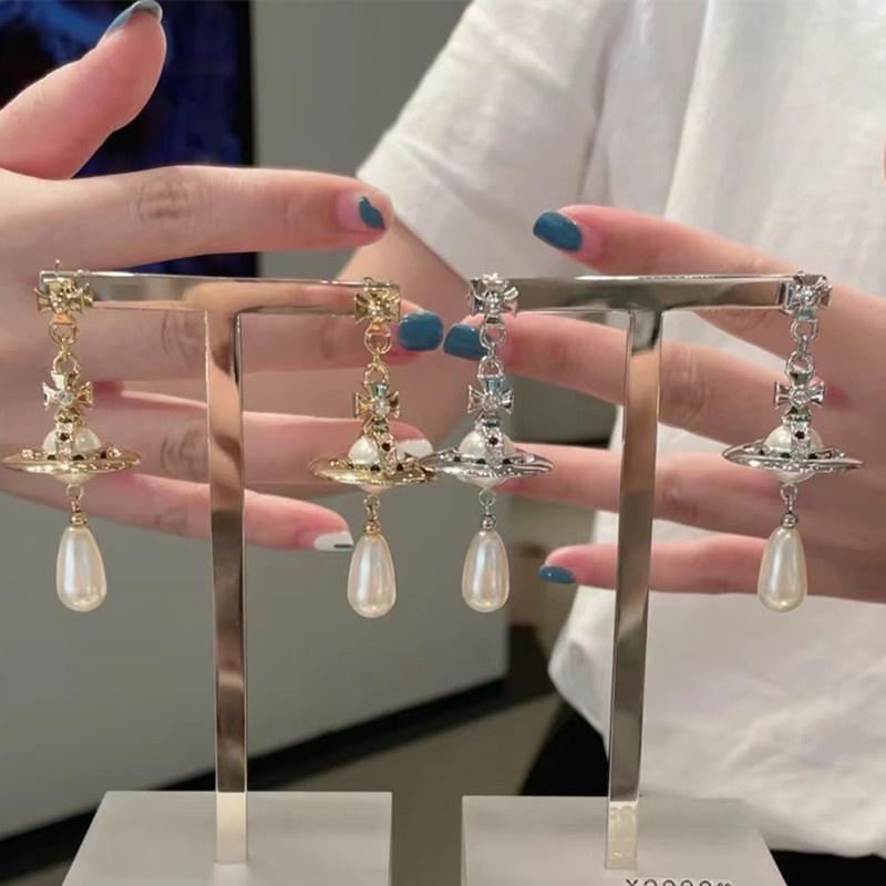 Серьги Westwood Жемчуг Сатурн Ретро Украшения Женские Подарки Цветной Бриллиант