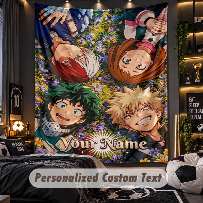 Personalized Wall Tapestry,My Hero Academia Custom Printed Name, Fabric Wall Art For Indoor Room Backdrop