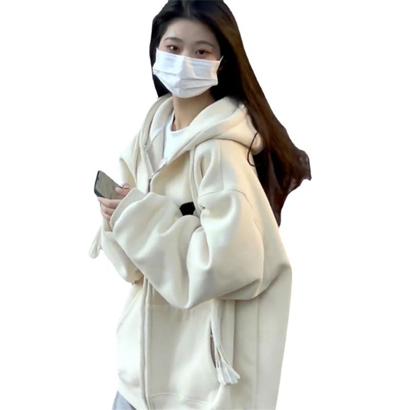 Women Plus Size Sweatshirt Autumn Loose Top Zip Cardigan Hooded Jacket