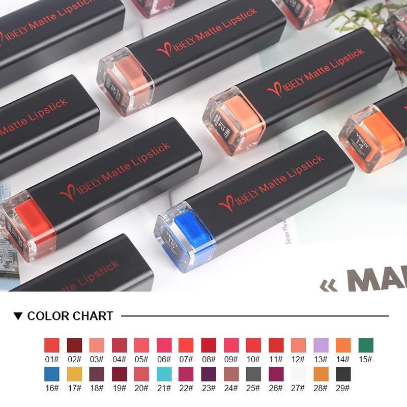 VIBELY Matte Lipstick Long Lasting Waterproof Transfer Proof Moisturizing Nourishing Lipstick 29 Shades