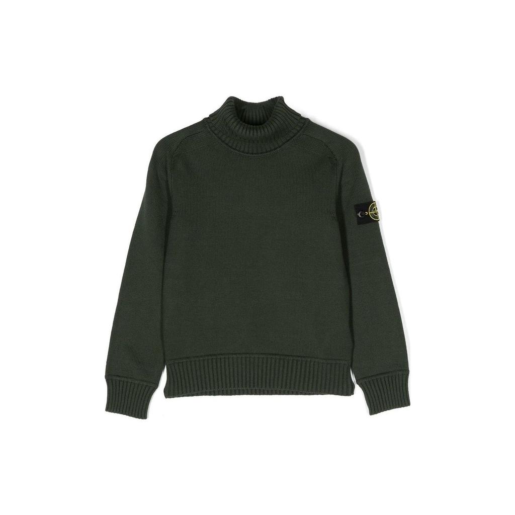 STONE ISLAND Свитер Осень/Зима 2022 Однотонный Логотип Круглый вырез Длинный рукав Пуловер Темно-зеленый Дети Детский свитер 7716504A2-V0058