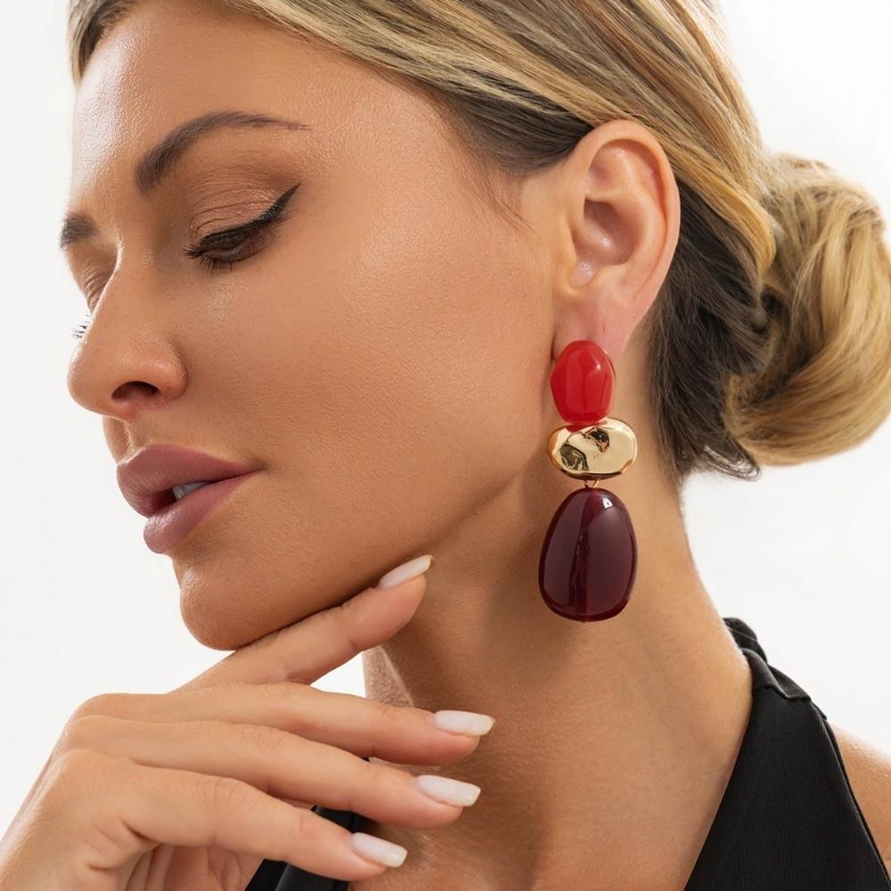 Irregular Statement Dangle Earrings Long Drop Marbled Resin Earrings Banquet Occasion