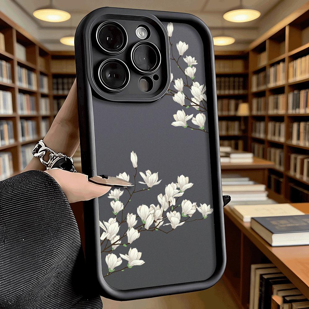 Акварельные ветки белой магнолии Мягкий ТПУ чехол для телефона для iPhone 17 16 15 14 13 12 11 Pro Max Plus Ударопрочный нескользящий чехол