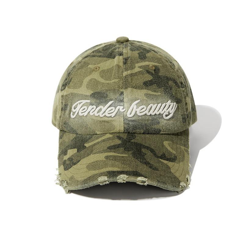 Camouflage Embroidery Baseball Cap Women's Street Tide Brand Soft Top Cap Production of Old Washing Water Visor