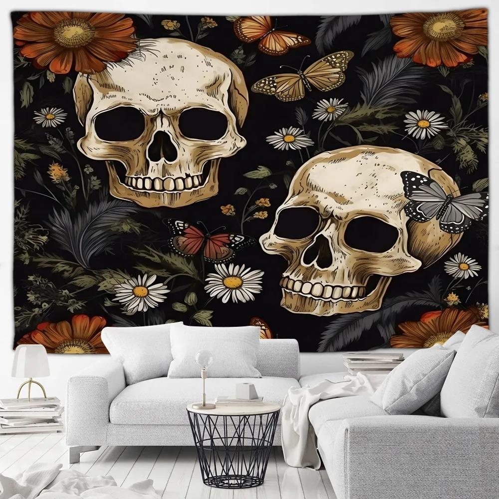 Красный гобелен с черепом и розой, принт с черепом и кровью, декоративный гобелен на Хэллоуин для дома, гостиной, комнаты, декоративная настенная подвеска