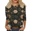 Модный винтажный топ с рукавом три четверти для женщин, женская повседневная блузка-футболка с круглым вырезом и принтом
