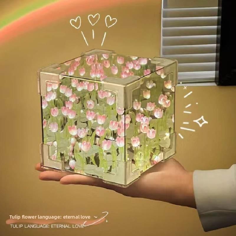 Tulip Flower Sea Night Lamp With Acrylic Shade And Button Switch For Home Decor