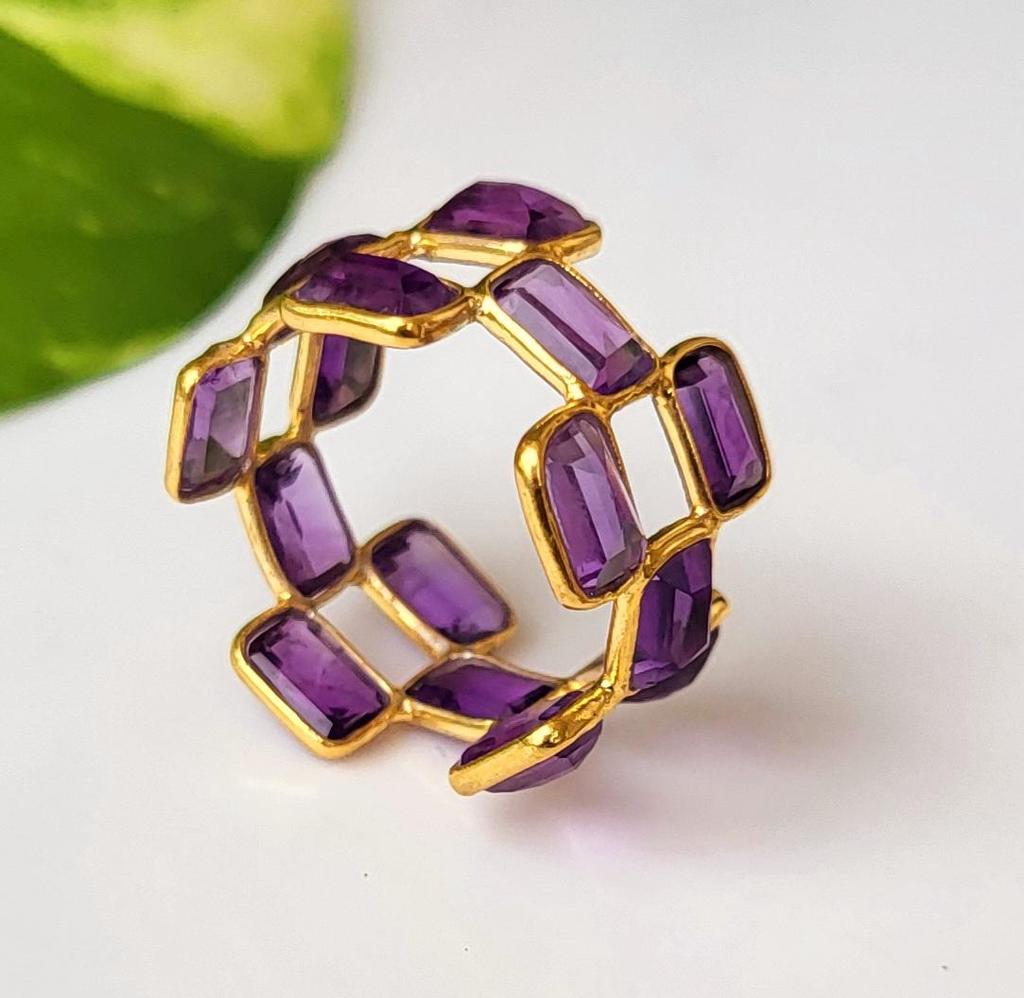 Natural Purple Amethyst Gemstone 925 Sterling Silver Eternity Ring 6.5 US, Gift