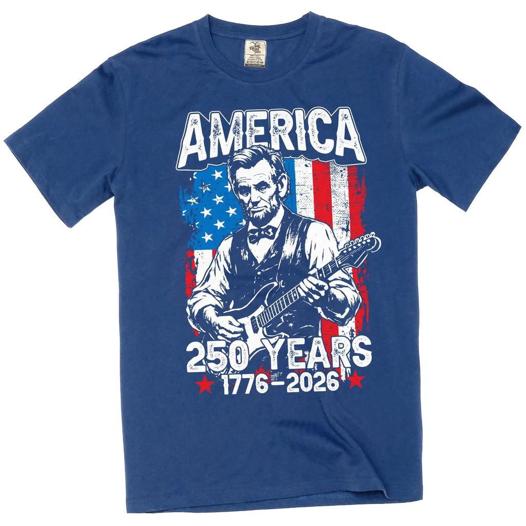 Men's Abraham Lincoln Guitar T-Shirt: America 250 Years (1776-2026) Tee
