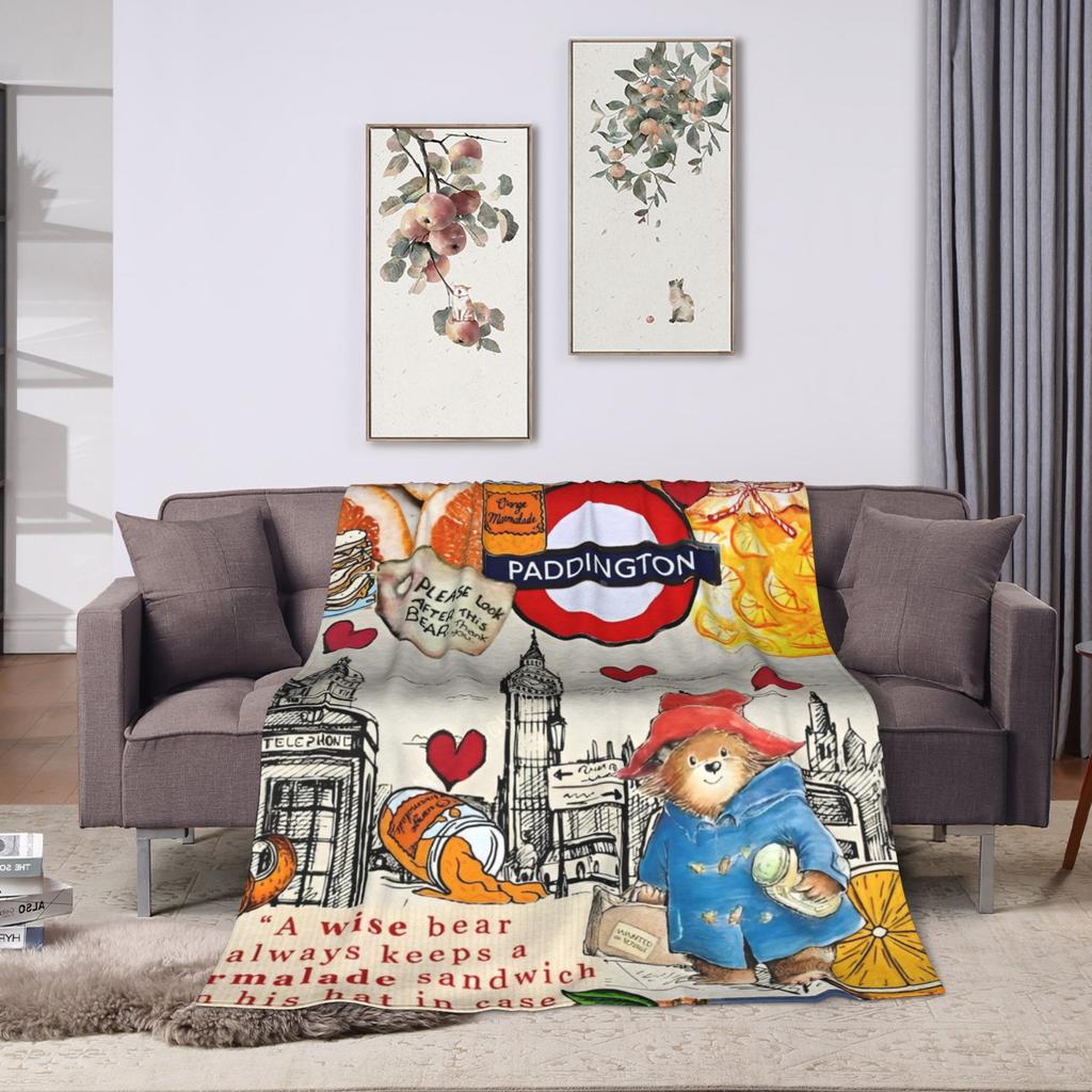 Britain Paddington Brown Bear Flannel Blankets Soft Bedding Throws for Couch Chair Travel Street Trend Bedspread Sofa Bed Cover